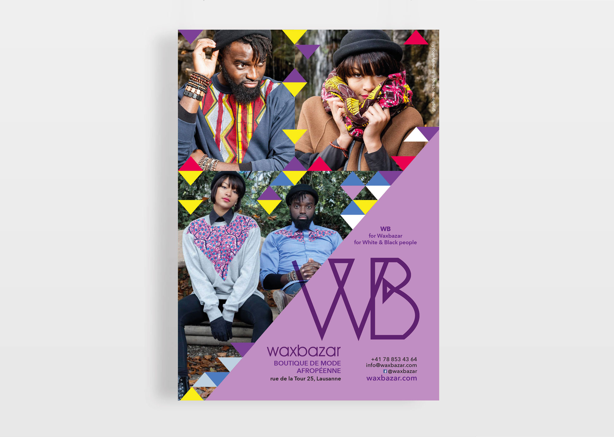 création par atelierOdepluie d'un flyer pour la collection printemps-été de la boutique de mode afropéenne WAXBAZAR,  Lausanne