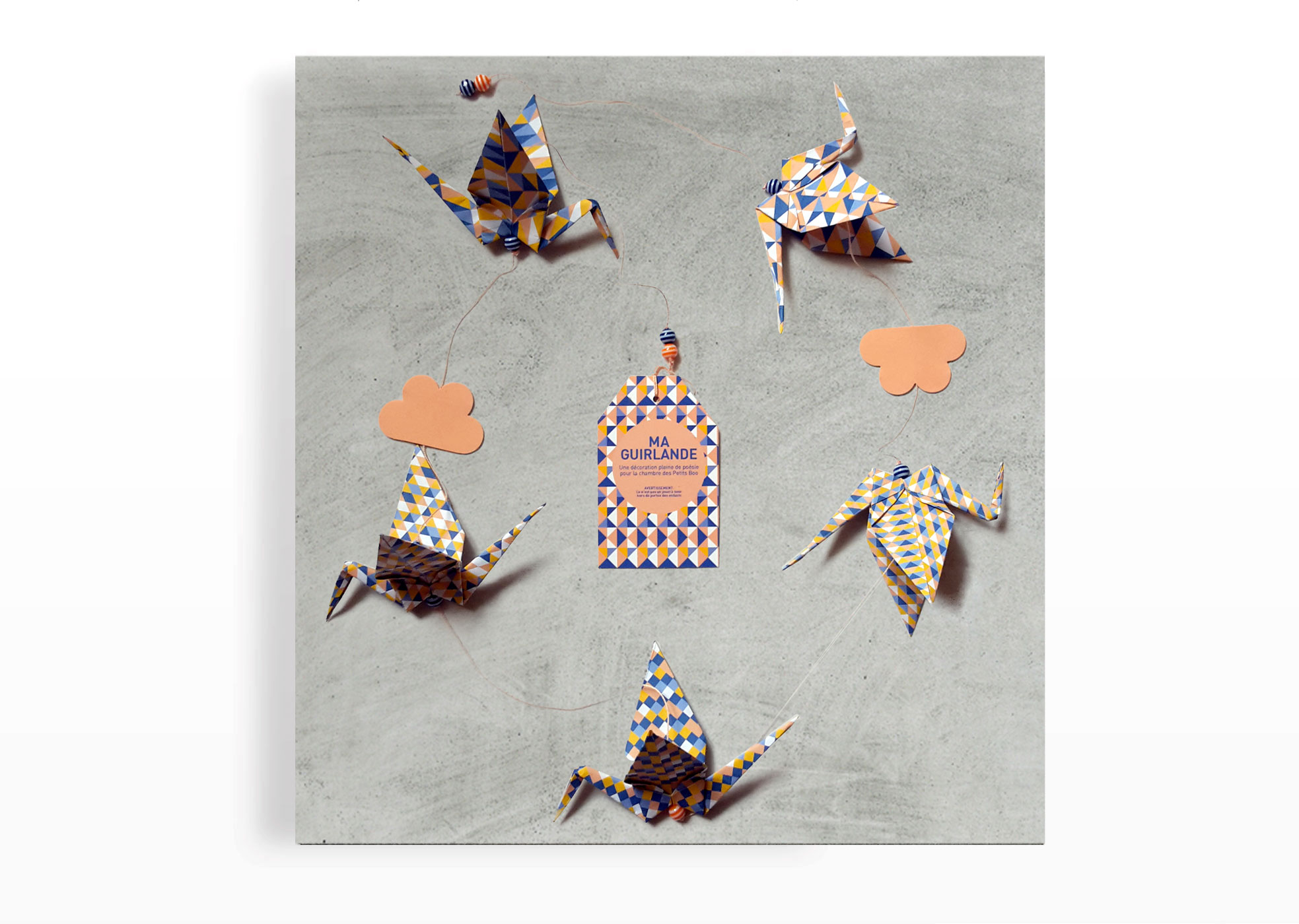 Guirlande Origami oiseau et nuages