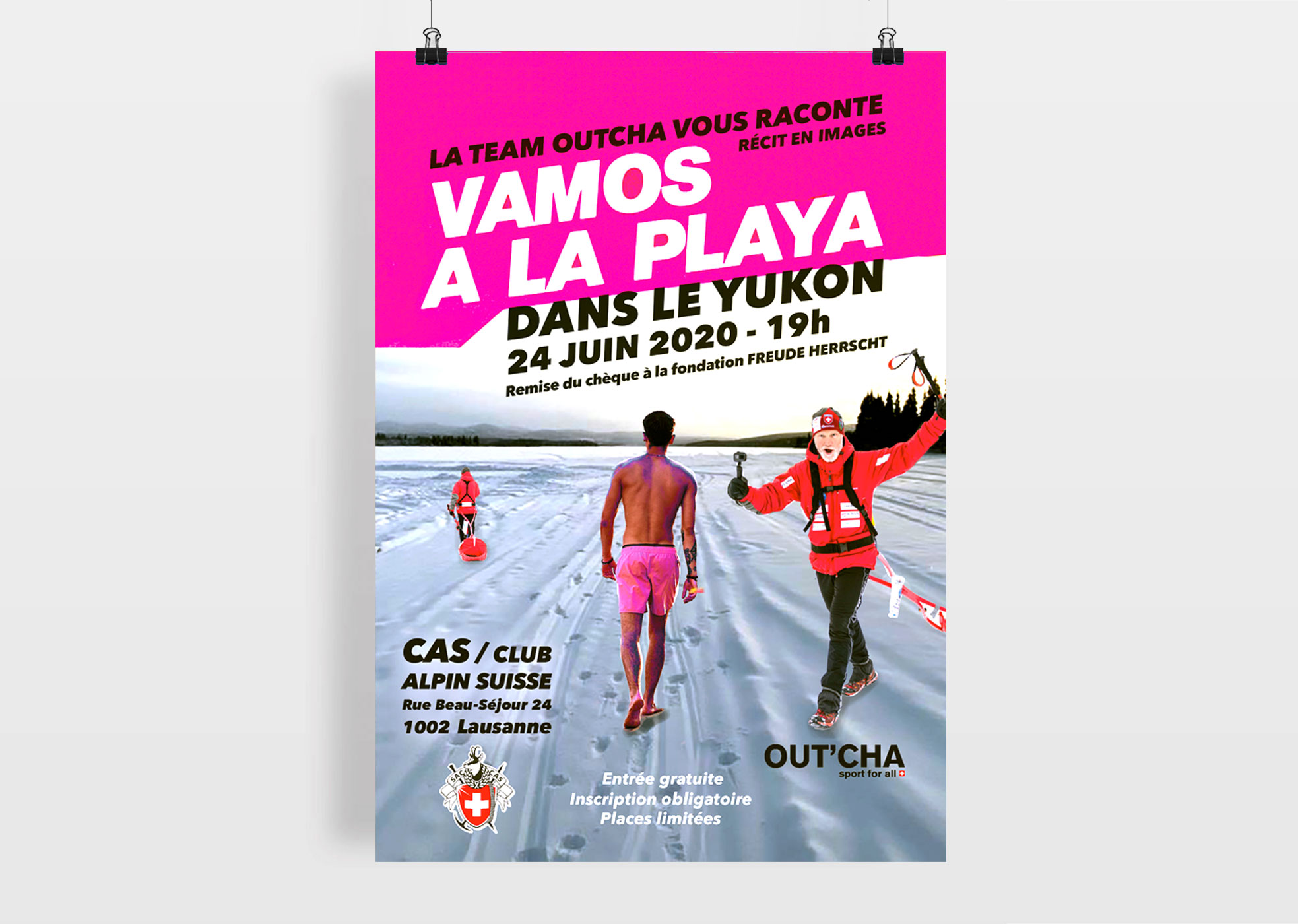 Affiche pour la bière Yukon, promotion de l'expédition Yukon Artic ultra 2020 de l'association Out'cha 